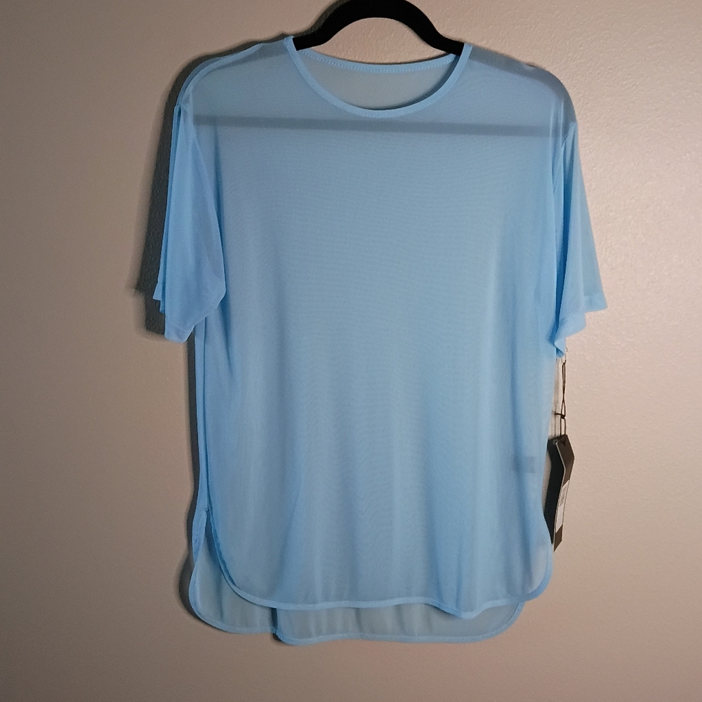 NOLI Mesh Flow Tee in Sky Stretchy Sliky Soft Yoga Short Sleeve USA Size S NWT